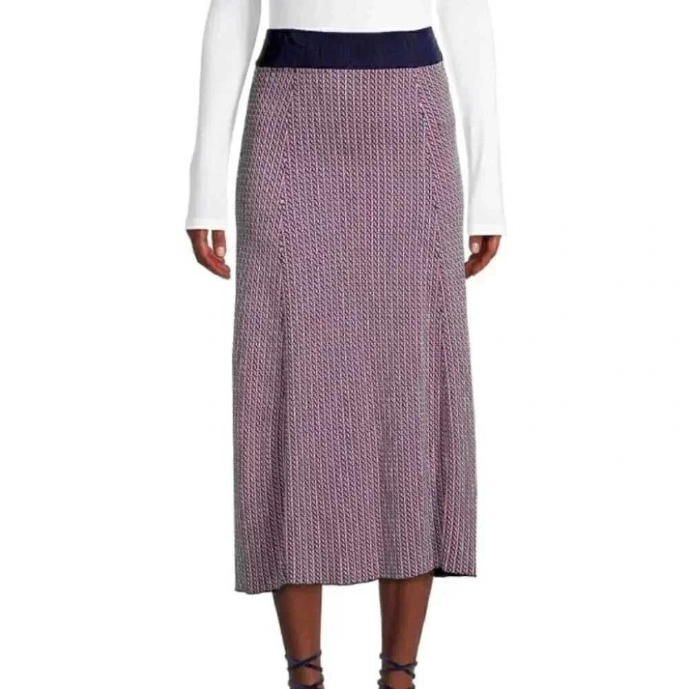 NWT Hugo Boss Fiabella Geometric Jacquard Midi Skirt Magenta Knit Career Office